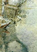 Carl Larsson vinter i grez-sur-loing-tvattbrygga vid loing-floden oil painting